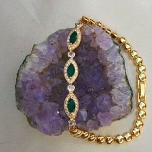 Emerald & White Cubic Zirconia 18k Yellow GP Bracelet.